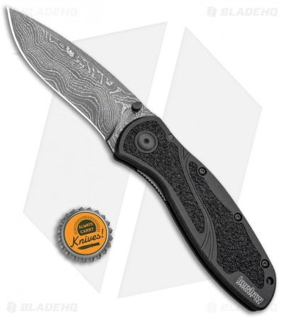 Kershaw Blur Assisted Opening Knife Black Aluminum (3.375" Damascus) 1670BLKDAM - Image 4