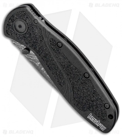 Kershaw Blur Assisted Opening Knife Black Aluminum (3.375" Damascus) 1670BLKDAM - Image 2