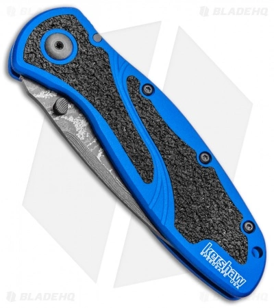 Kershaw Blur Assisted Opening Knife Blue Aluminum (3.375" Damascus) 1670NBDAM - Image 2
