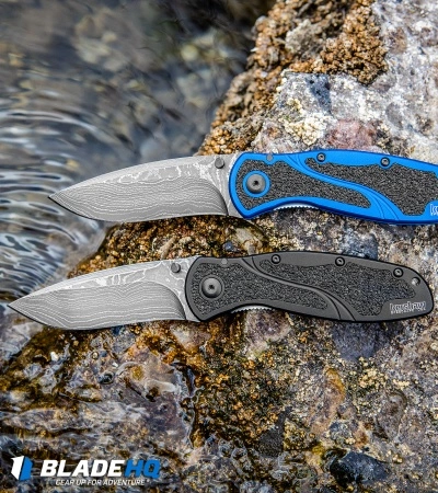 Kershaw Blur Assisted Opening Knife Blue Aluminum (3.375" Damascus) 1670NBDAM - Image 5