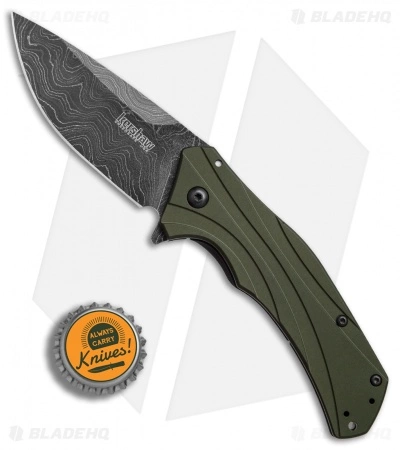 Kershaw Knockout Assisted Opening Knife OD Green (3.25" Damascus) 1870OLDAM - Image 4
