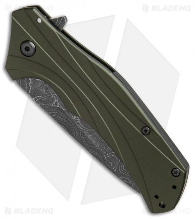 Kershaw Knockout Assisted Opening Knife OD Green (3.25" Damascus) 1870OLDAM - Image 3