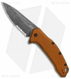 Kershaw Link Drop Point Knife Flat Dark Earth Aluminum (3.25" BlackWash Serr)