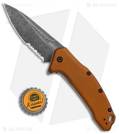 Kershaw Link Drop Point Knife Flat Dark Earth Aluminum (3.25" BlackWash Serr) - Image 4