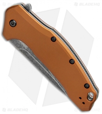 Kershaw Link Drop Point Knife Flat Dark Earth Aluminum (3.25" BlackWash Serr) - Image 2