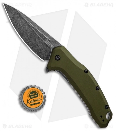 Kershaw Link Drop Point Knife OD Green Aluminum (3.25" BlackWash) - Image 4