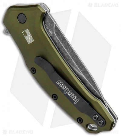 Kershaw Link Drop Point Knife OD Green Aluminum (3.25" BlackWash) - Image 3