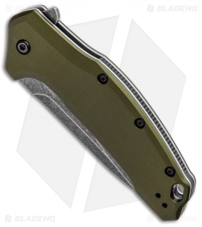 Kershaw Link Drop Point Knife OD Green Aluminum (3.25" BlackWash) - Image 2