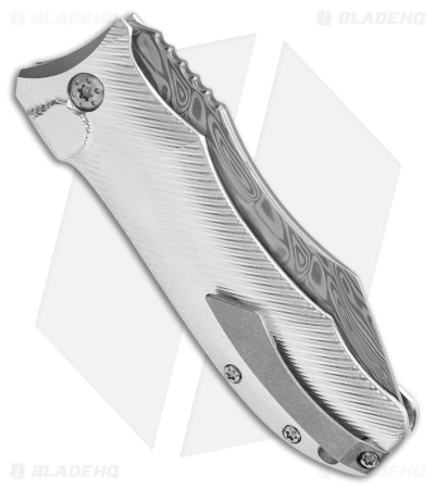 Landau Knives Prototype Saoirse Button Lock Knife Raw Al (3.25" Damasteel) - Image 3