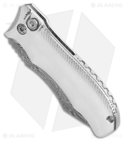 Landau Knives Prototype Saoirse Button Lock Knife Raw Al (3.25" Damasteel) - Image 2