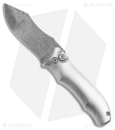 Landau Knives Prototype Saoirse Button Lock Knife Raw Al (3.25" Damasteel)