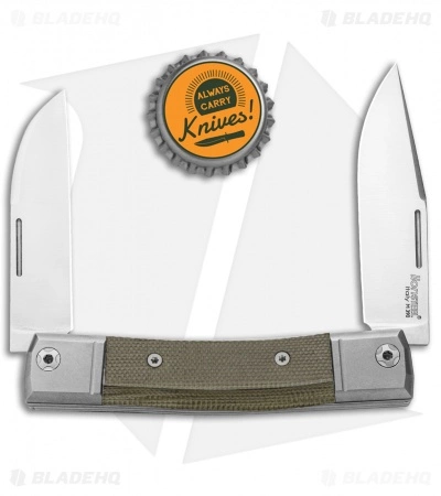 LionSteel BestMan 2-Bladed Traditional Knife Green Micarta (2.88" Satin) BHQ - Image 4