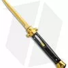 Mago 11" Italian Stiletto OTF Automatic Knife Black Acrylic (4.75" Gold Bayonet)
