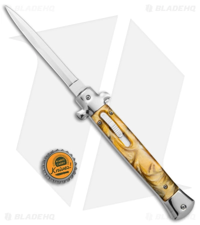 Mago 11" Stiletto OTF Automatic Knife Yellow Acrylic (4.8" Satin) Dagger W/o Clip - Image 4