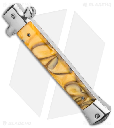 Mago 11" Stiletto OTF Automatic Knife Yellow Acrylic (4.8" Satin) Dagger W/o Clip - Image 3