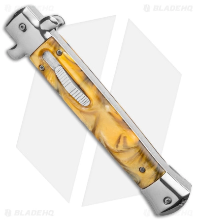 Mago 11" Stiletto OTF Automatic Knife Yellow Acrylic (4.8" Satin) Dagger W/o Clip - Image 2