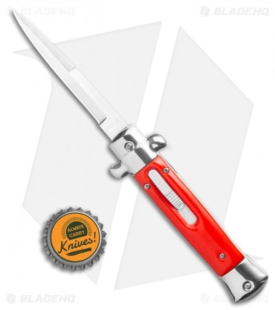 Mago 9" Italian Stiletto OTF Automatic Knife Red/Silver Bayonet (4.9" Satin) - Image 5