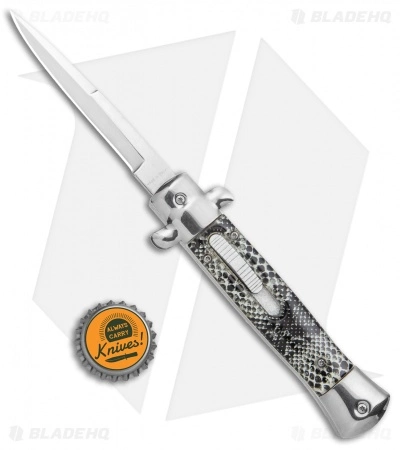 Mago 9" Italian Stiletto OTF Automatic Knife Cottonmouth (3.8" Satin) - Image 5