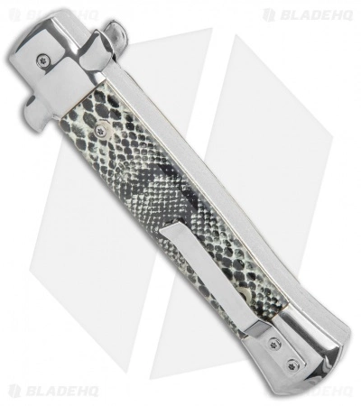 Mago 9" Italian Stiletto OTF Automatic Knife Cottonmouth (3.8" Satin) - Image 3