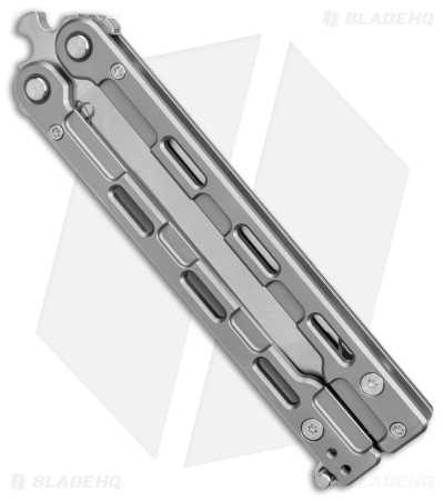 Mantis Knives Mantis Flux Tanto Balisong Butterfly Knife Bead Blasted Titanium (4.5" Satin) - Image 2