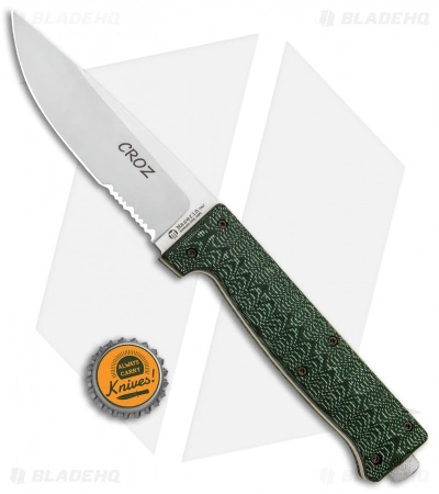 Maserin Croz Fixed Blade Hunting Knife Green Micarta (4.3" Satin Serr) - Image 4