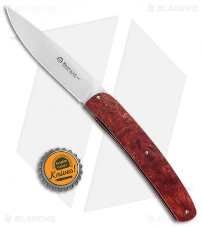 Maserin Gourmet Liner Lock Knife Red Burl Wood (3.8" Satin) - Image 4