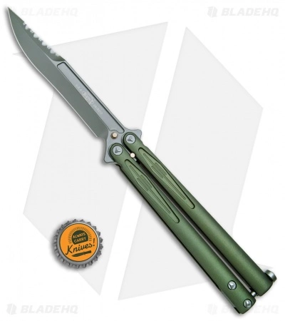 Microtech Tachyon III Balisong Butterfly OD Green (4.5" Serrated Top Swedge OD) - Image 5