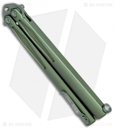 Microtech Tachyon III Balisong Butterfly OD Green (4.5" Serrated Top Swedge OD) - Image 3