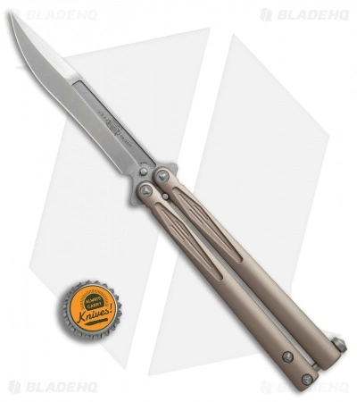 Microtech Tachyon III Balisong Butterfly Knife Tan (4.5" Stonewash) 173-10TA - Image 4