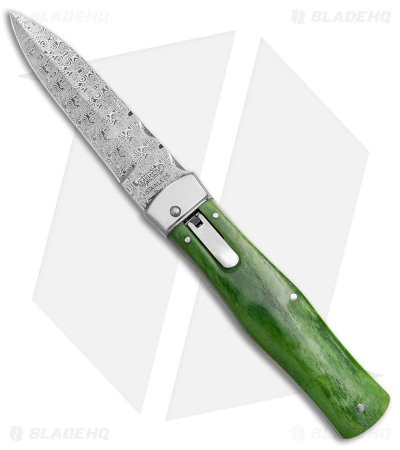 Mikov 241 Predator Lever Lock Automatic Knife Green Camel Bone (3.75" Damascus)