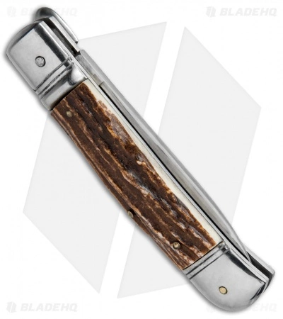 Old Style 8" Lever Lock Italian Automatic Knife Stag (3.2" Satin) - Image 3