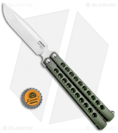 Pena Knives Mid-Tech Penasong Butterfly Knife Green Titanium (4.5" Satin) - Image 4