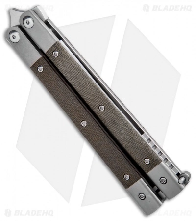 Pena Knives Mid-Tech Penasong Butterfly Knife Green Micarta/Ti (4.5" Satin) - Image 3