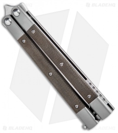 Pena Knives Mid-Tech Penasong Butterfly Knife Green Micarta/Ti (4.5" Satin) - Image 2