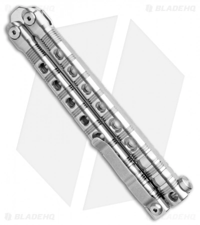 Piranha Swinger Balisong Butterfly Knife Satin Titanium (4.75" Mirror) - Image 3