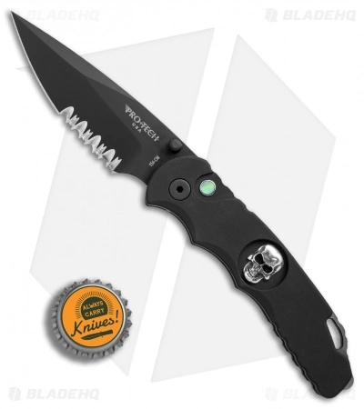 Pro-Tech Lerch TR-5 Skull Custom Spring Assisted Knife Black (3.25" Black Serr) - Image 4