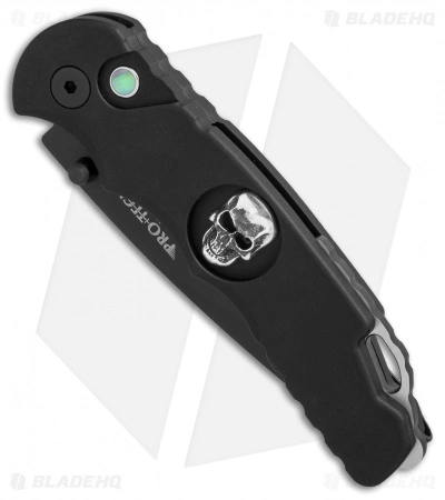 Pro-Tech Lerch TR-5 Skull Custom Spring Assisted Knife Black (3.25" Black Serr) - Image 3
