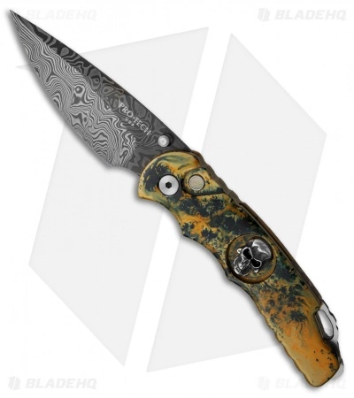 Pro-Tech Lerch TR-5 Skull Custom Spring Assisted Knife Splash (3.25" Damascus)