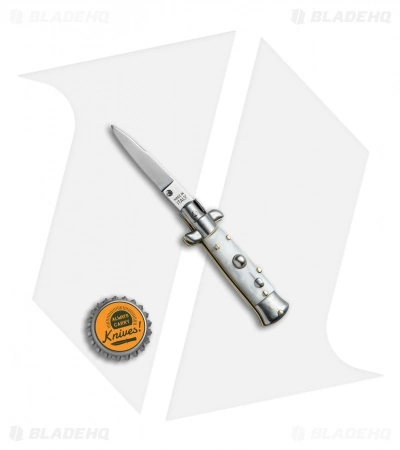 SKM 4.5" Italian Mini Stiletto Automatic Knife White Pearlex (Swedge) - Image 4