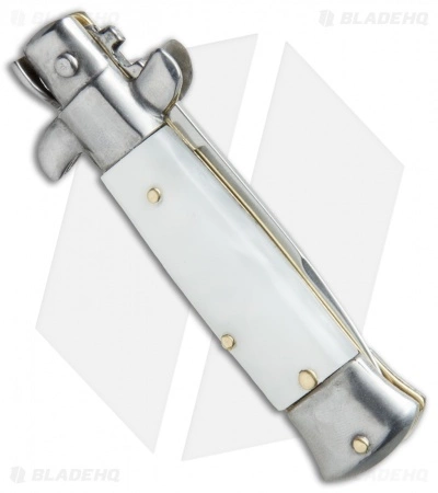SKM 4.5" Italian Mini Stiletto Automatic Knife White Pearlex (Swedge) - Image 3