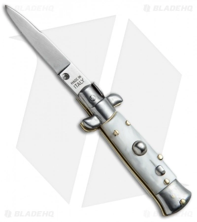 SKM 4.5" Italian Mini Stiletto Automatic Knife White Pearlex (Swedge)