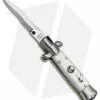 SKM 4.5" Italian Mini Stiletto Automatic Knife White Acrylic (2" Satin Kris)