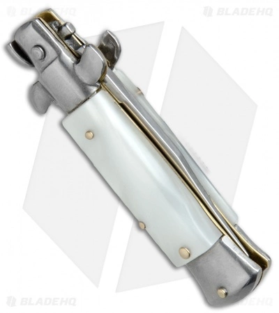 SKM 4.5" Italian Mini Stiletto Clip Point Automatic Knife White Pearlex - Image 3