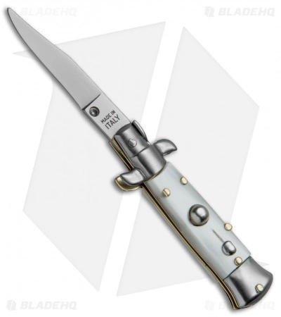 SKM 4.5" Italian Mini Stiletto Clip Point Automatic Knife White Pearlex