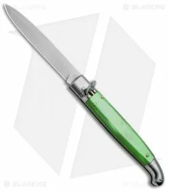 SKM 9.5" Fancy Lever Lock Automatic Knife Green Acrylic (4" Satin Bayo)