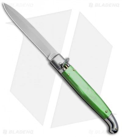 SKM 9.5" Fancy Lever Lock Automatic Knife Green Acrylic (4" Satin Bayo)