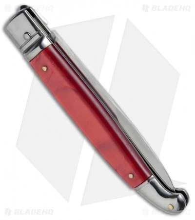 SKM 9.5" Fancy Lever Lock Automatic Knife Red Acrylic (4" Satin Bayo) - Image 3
