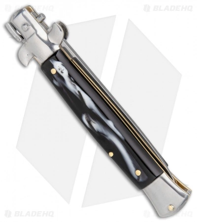 SKM 9" Italian Stiletto Automatic Knife Sim Dark Horn (3.8" Satin Bayo) - Image 2