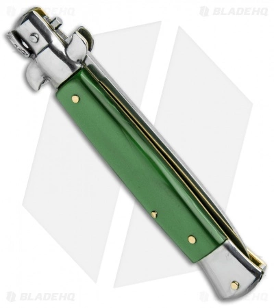 SKM 9" Italian Stiletto Automatic Knife Green Acrylic (4" Satin Flat) - Image 3
