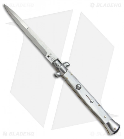 SKM AB 11" Italian Stiletto Automatic Knife Gray Pearlex (5" Satin Bayonet)